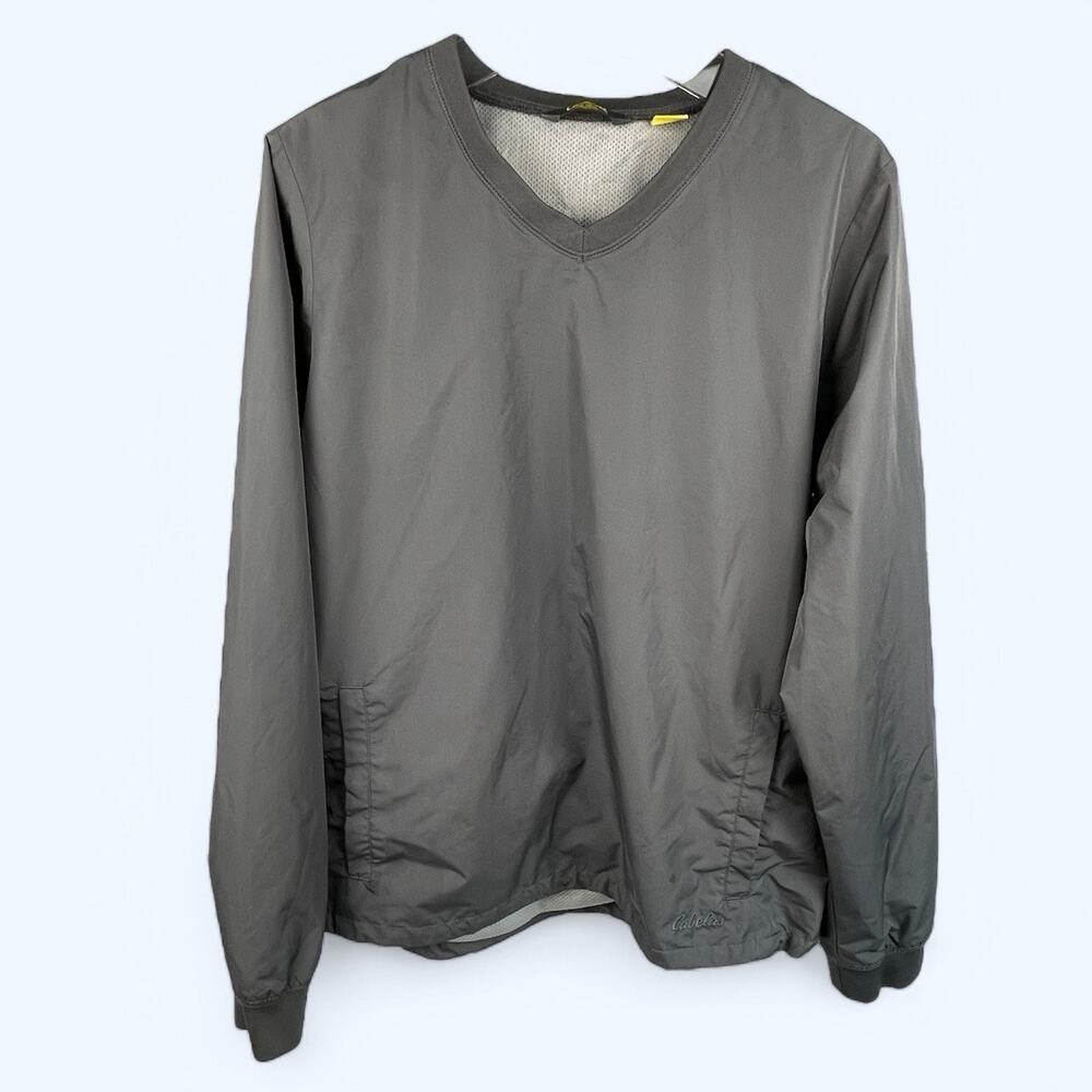 Cabela's Men's Golf Pullover V-Neck Windbreaker Jacket Windstopper Gray Large